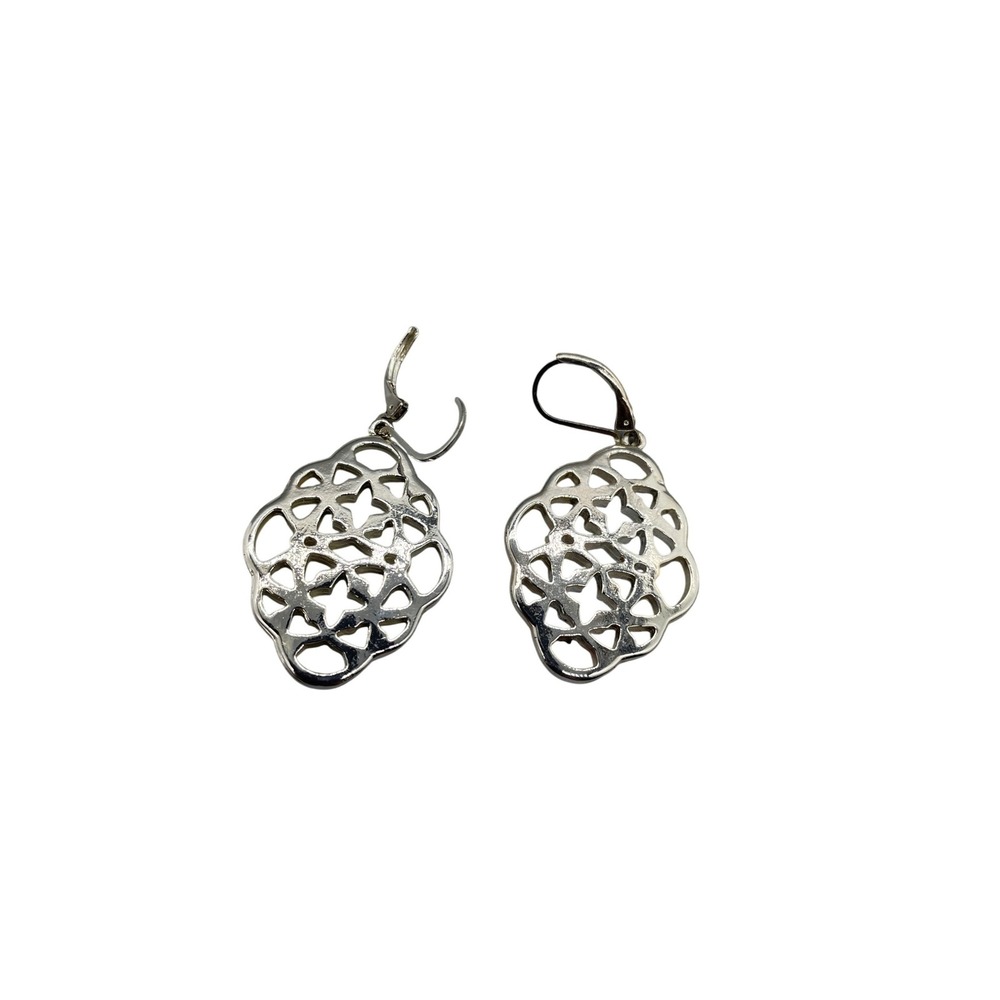 Silver tone Filigree Openwork Drop Earrings Scalloped Leverback Dangle